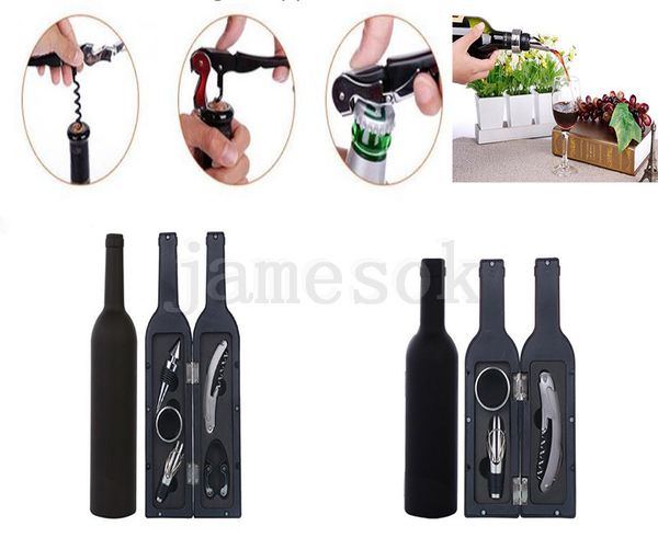 Wine Bottle Corkscrew Opener Set 3pcs 5pcs Bottle-Shaped Holder Bottle Opener Stopper Pourer Kits Accessories Wine Tools DA268