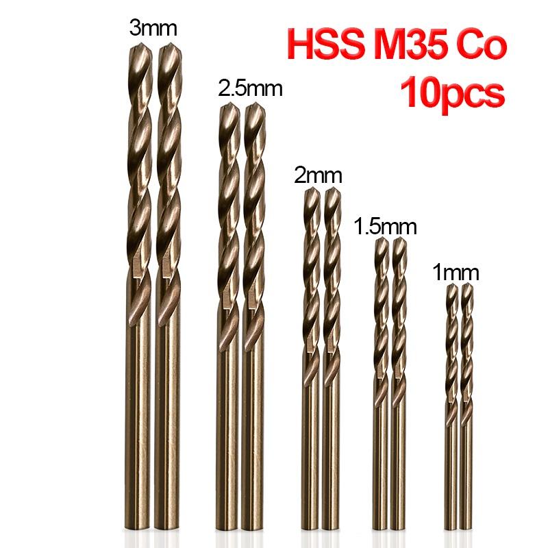 10pcs-Set Twist Drill Bit Set HSS M35 Co Drill Bit 1mm 1.5mm 2mm 2.5mm 3mm used for Steel Stainless Steel