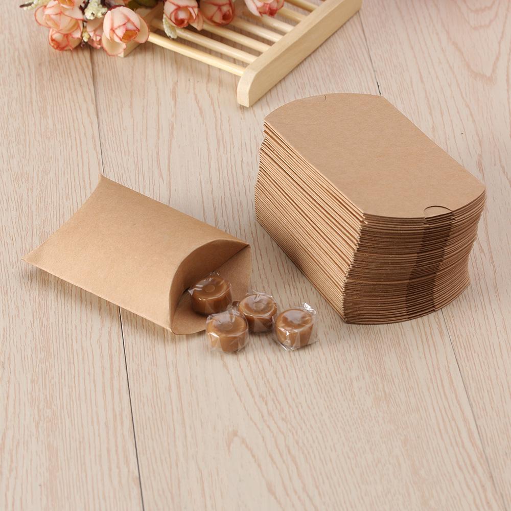 Cute Kraft Paper Pillow Candy Box Wedding Favors Gift Candy Boxes Home Party Birthday Supply