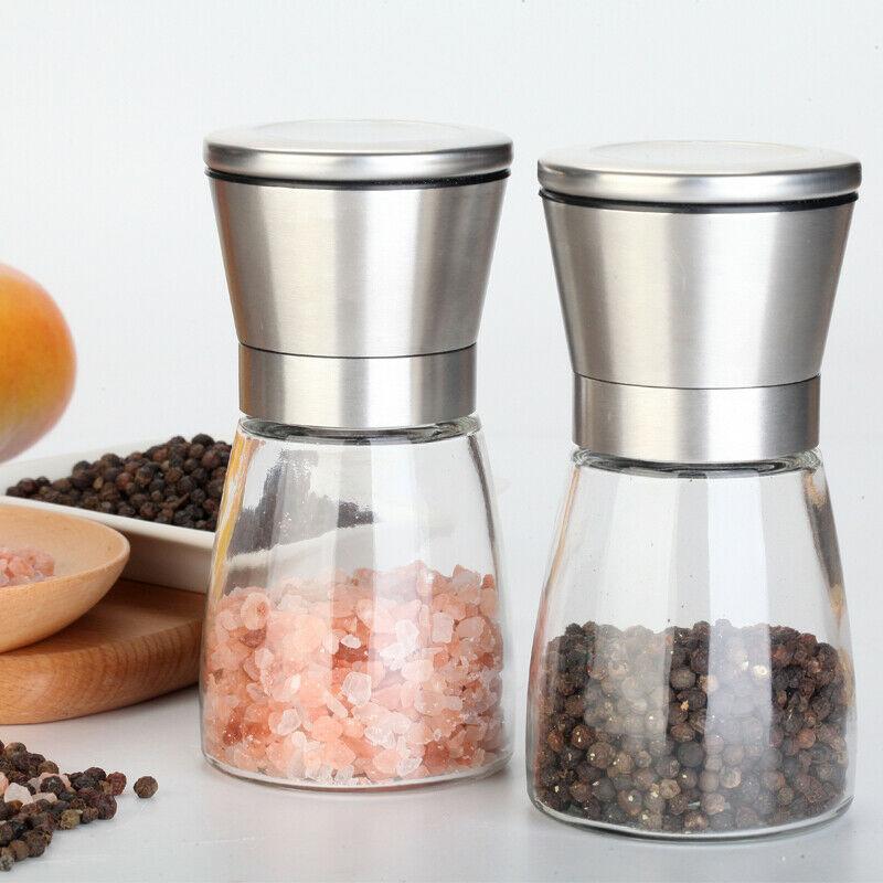Stainless Steel Manual Salt Pepper Mill Grinder Seasoning Bottle Grinder Glass Kitchen Accessaries Tool Premium Salt Grinder