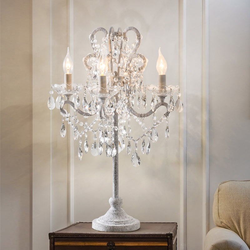 American Country Table Lamp Living Room Vertical Crystal Table Lights Creative Retro White Desk Light French Simple Study Bedroom Bedside Lamps