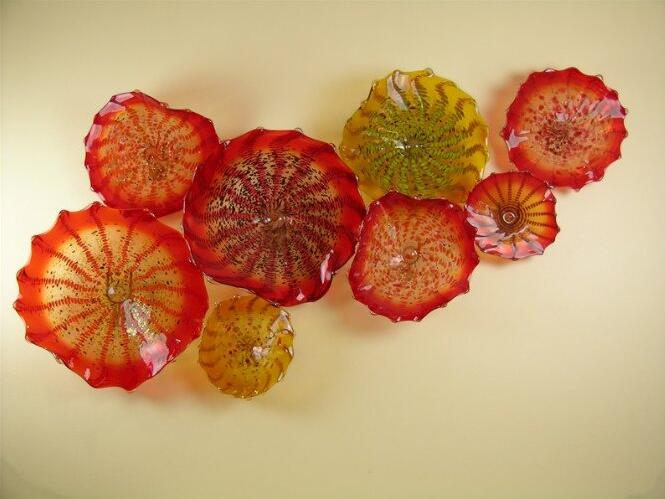 Fashion Orange Plate Arts Lamps for Home Decoration Modern Fixture Murano Flower Glass Hanging Plates Wall Art