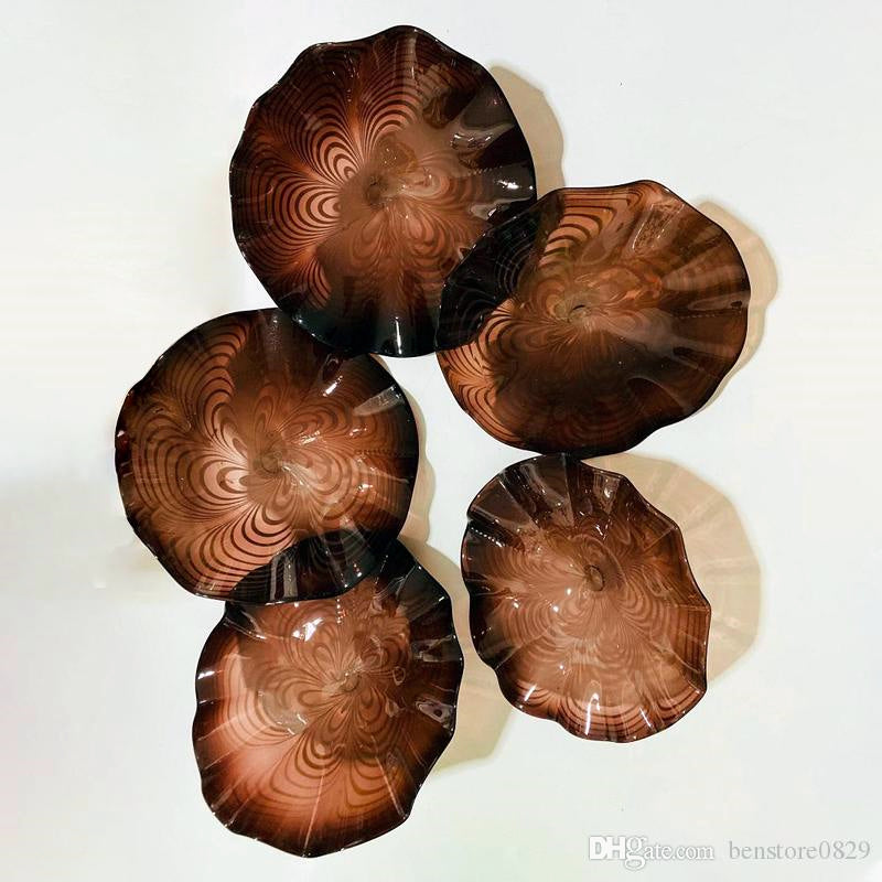 Luxury Hanging Plates Flower Art for Wall Decor Big Size 5pcs Custom Antique Style Murano Glass Flower Plates Wall Art Lamps Living Room