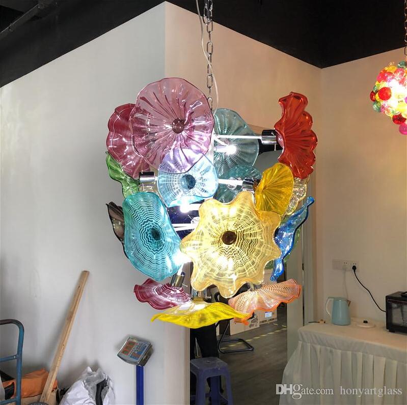 Hotel Chandeliers Light Style Murano Plates Pendant Lamps Multi-Color LED Blown Glass Chandelier Lighting for Living Room