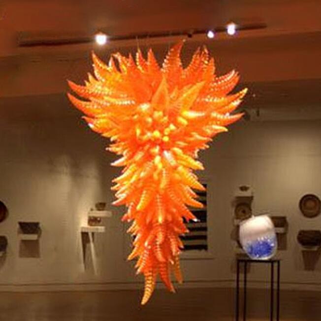 Lamps Decorative Orange Hand Blown Glass Spiral Chandeliers Large Size Hotel Ballroom Stair Chandelier Lighting with LED Bulbs