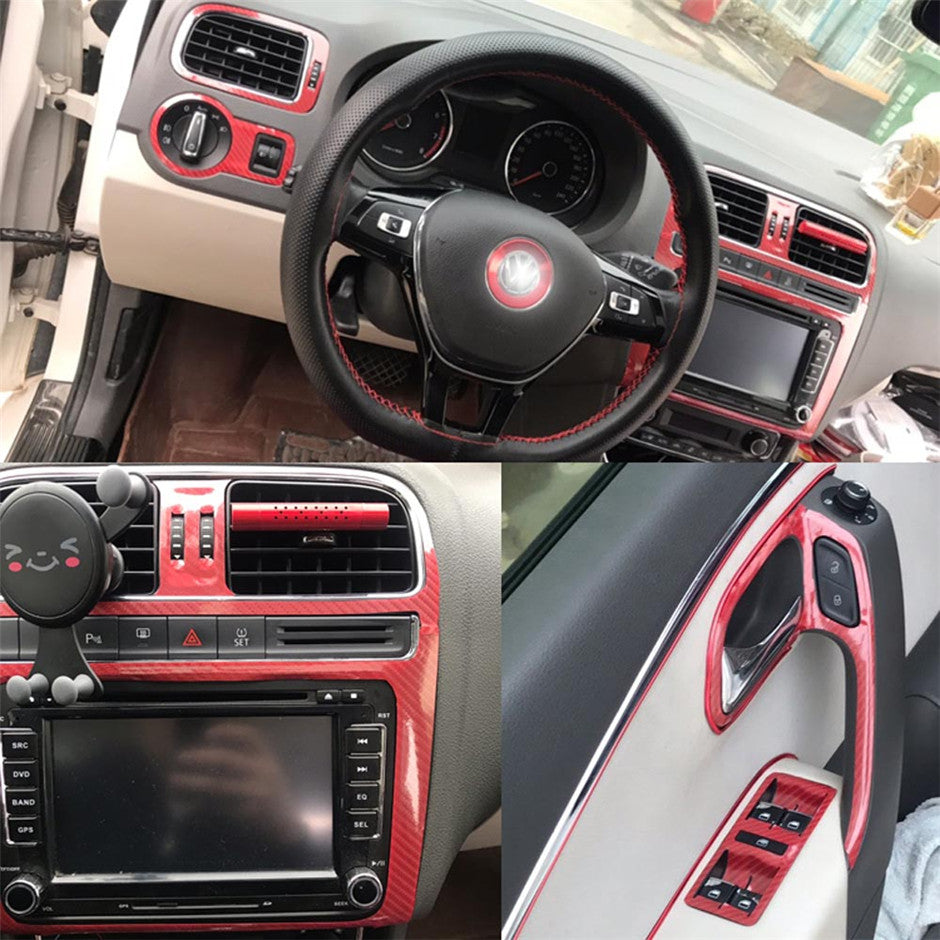For Volkswagen VW POLO MK5 2011-2018 Interior Central Control Panel Door Handle Carbon Fiber Stickers Decals Car styling Accessorie