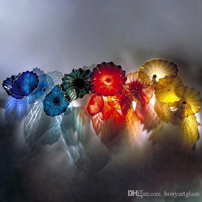 Hand Blown Wall Lamp Art Plates Colorful Murano Glass Yellow Blue Hanging Plate Lighting for Hotel House Villa Fireplace Decor