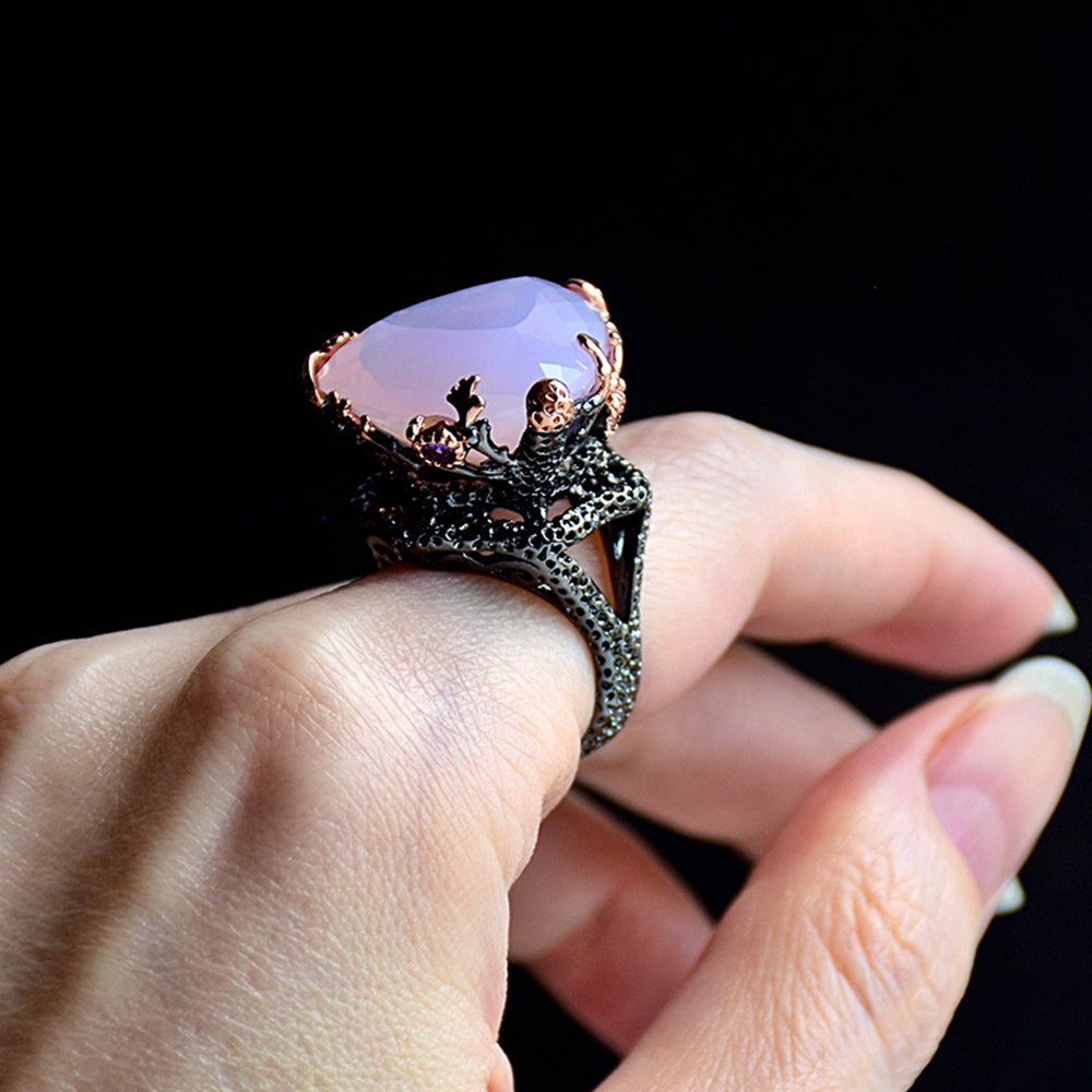 New Look Big Triangle Matt-Pink Crystal Zirconia Ring Vintage Gun Black Jewellery Women&#039;s Jewelry Large Cocktail rings