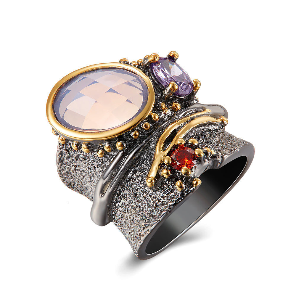 Long time no change color Big Cool Rack Ring Gun Black Punk Jewellery Oval Stone Top Jewelry Large Wide Irrecgular rings