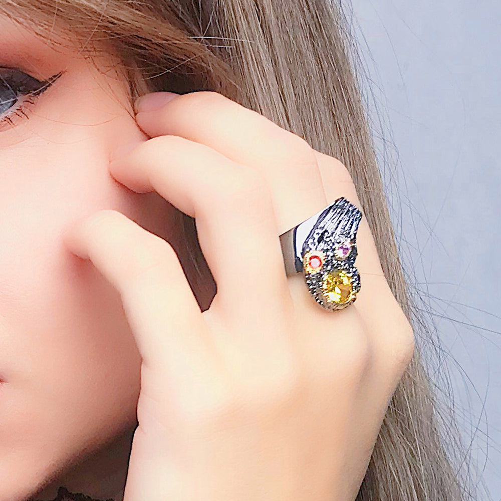 Fast delivery Good Quality Special design Rock Golden stone Ring Gun black Jewellery Party Jewelry Big rings