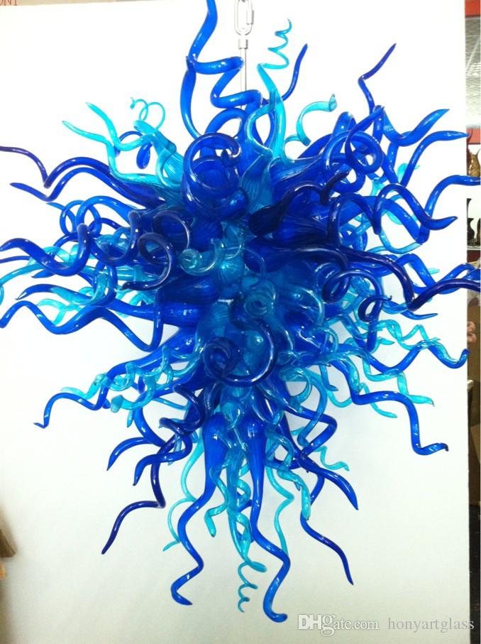 Free Shipping AC Led Bulbs 110v-240v Hanging Wonderful Murano Art Lighting Blue Colored Glass Chandelier