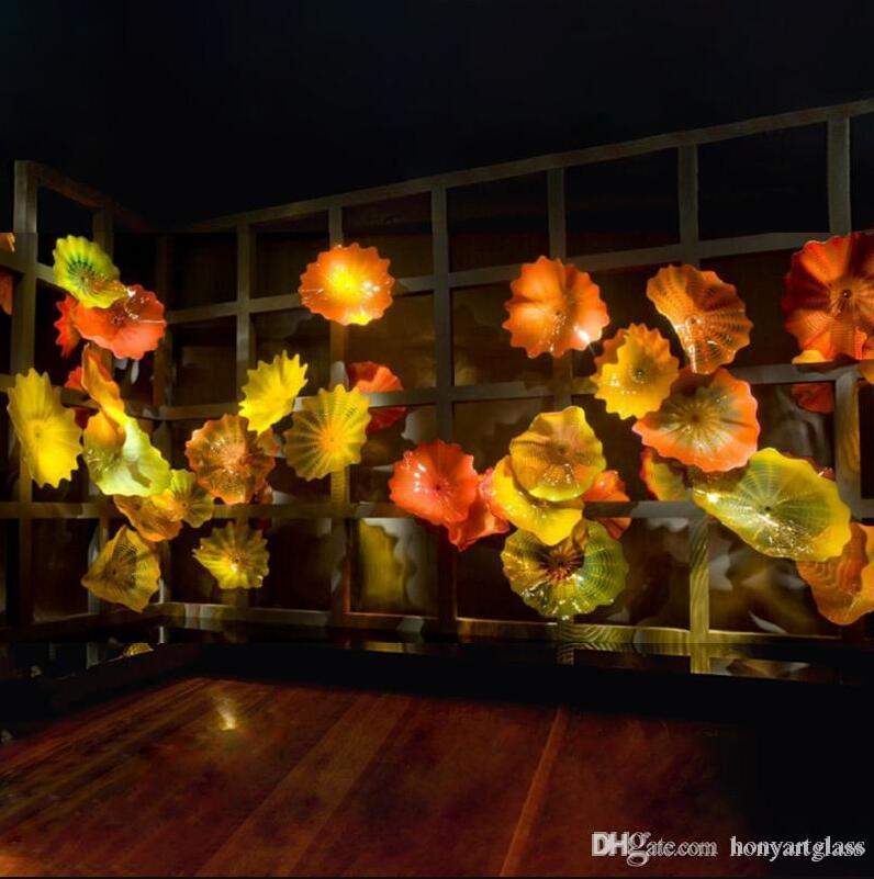 Multi Color Blown Glass Wall Plates Lamps Customized Hotel Livingroom Deco Art Flower Shape Decor Lamp