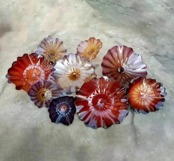 Murano Glass Decorative Plates Antique Abstract Glass Wall Arts Colored Hand Blown Glass Wall Art Hanging Plates for Wall Decoration