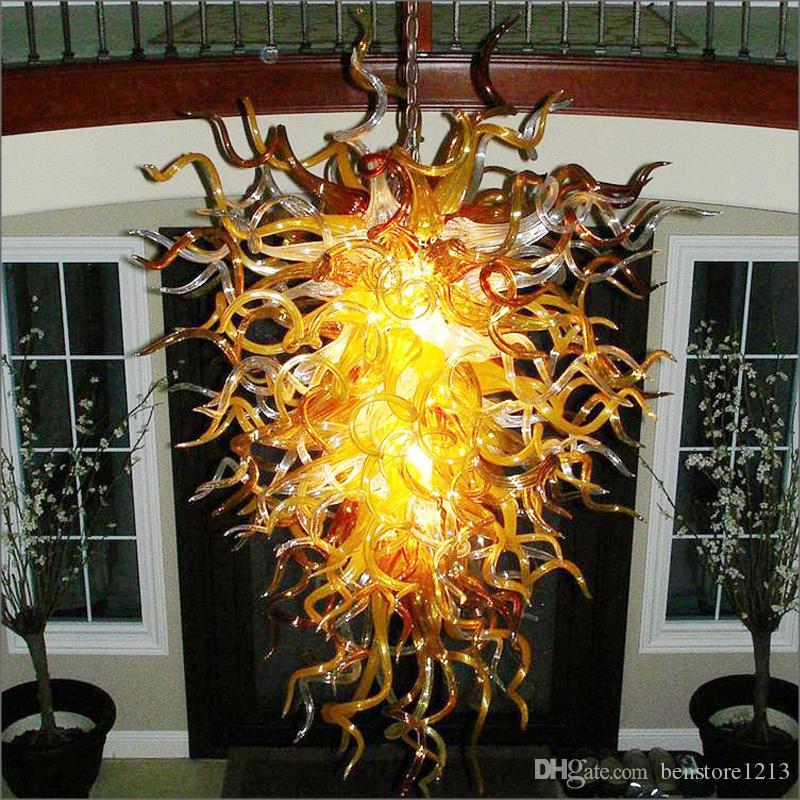 Amber Color Special Retro Flush Mount Ceiling Lights Handmade Blown Glass Art Chandelier for Home Decoration LED Bulbs