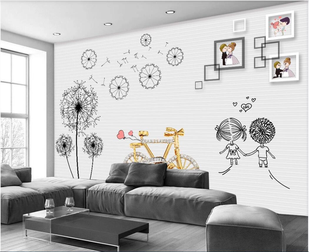 3d wallpaper custom photo murals 3D romantic dandelion love jewel bike TV background wall decor wall art pictures