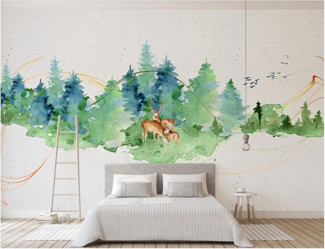 3d wallpaper custom photo murals Nordic wind watercolor painted elk forest children room background wall paper wall decor wall art pictures