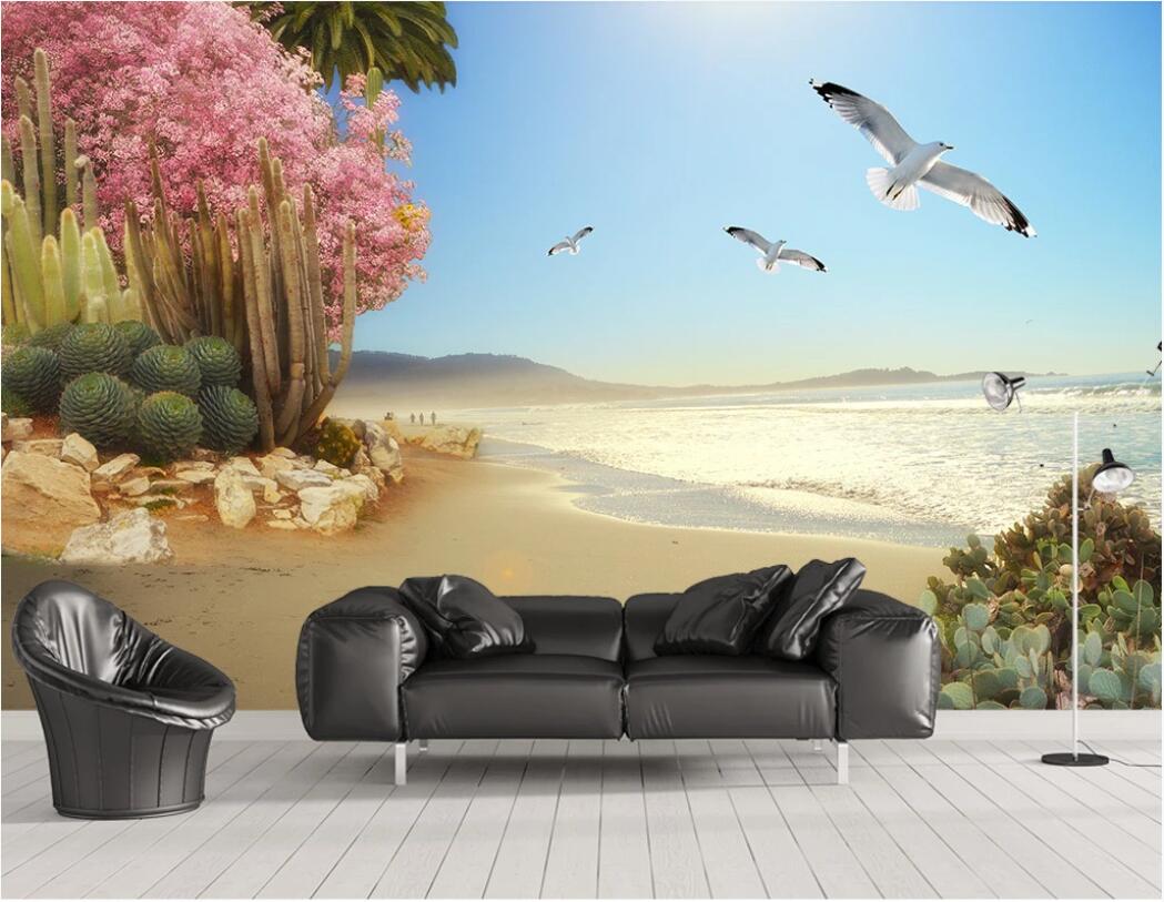 3d wallpaper custom photo murals Naked eye 3D seaside mural of tropical plants, flowers and birds background wall decor wall art pictures