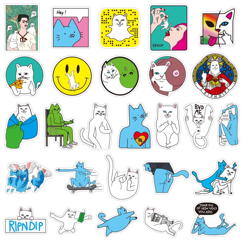 50PCS Spoof Middle Finger Cat Cheap Cat Stickers Cartoon Doodle Suitcase Stickers Laptop Stickers
