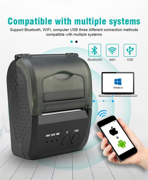 1pcs 58mm Thermal Portable Printer 5809D Wireless Bluetooth 4.0 Support Android and iOS Windows Office Store EU US UK