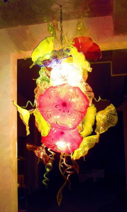 Custom Made Lamps Fashion Colorful Flower Chandeliers Lighting with LED Bulbs Murano Glass Plate Chandelier Large Hanging Pendant Light