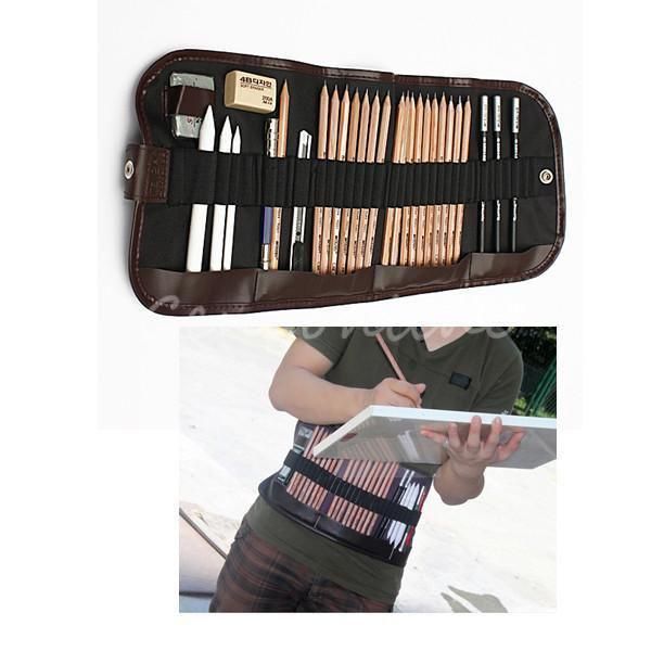 Portable Professional Sketch Pencils Charcoal Extender Eraser Paper Pen Cutter Drawing Set Bag