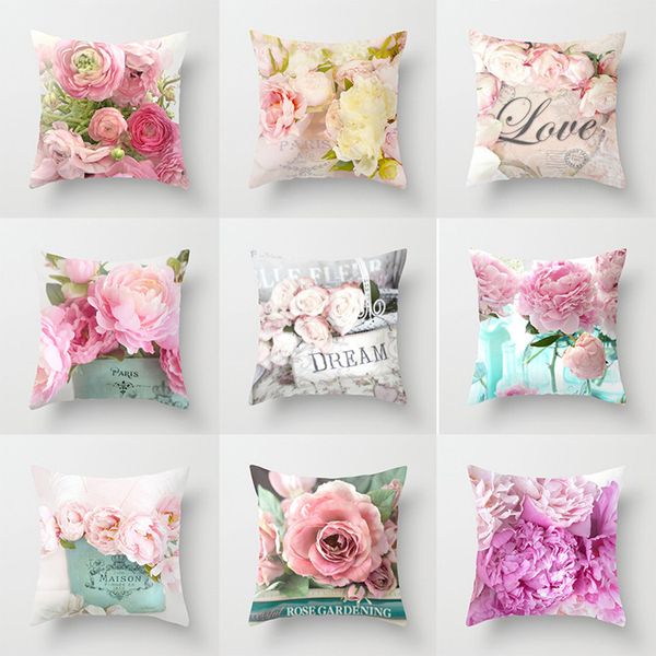 Rose Flower Pillowcase Pattern Sofa Decorative Cushion Cover for Home Decor 45x45cm Peach skin Pillow cover 14styles T2I5814