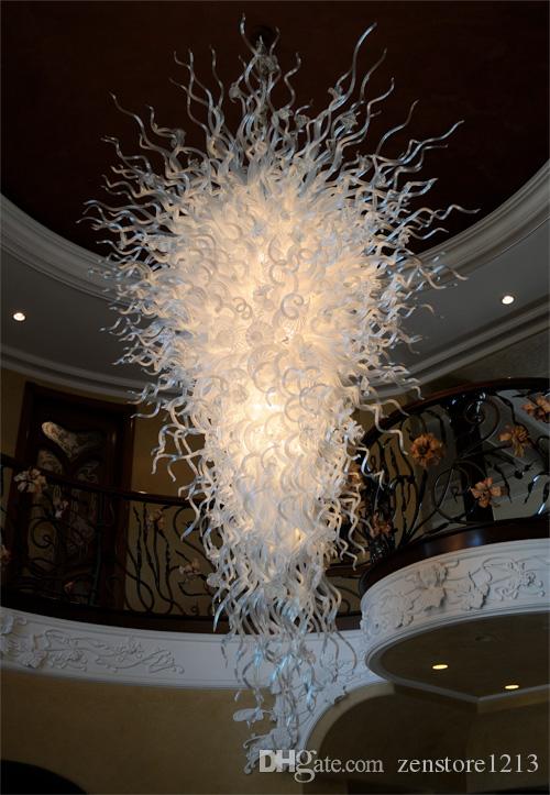 100% Handmade Blown Glass White Chandelier Light Hotel Home Decor Art Glass Chandelier Modern LED Bulbs Hanging Clear Glass Pendant Lamps