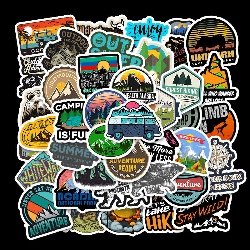 50pcs-Lot Adventure Travel Sticker Outdoor Camping Waterproof Stickers to DIY Suitcase Laptop Macbook Skateboard Helmet Motor Car Decals