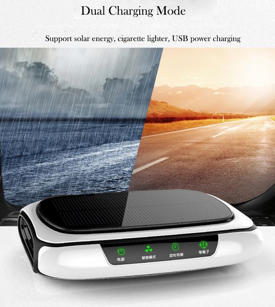 Car Solar USB DC Air Purifier Formaldehyde Scavenging Vehicle Oxygen Bar Formaldehyde Removal PM2.5 Aromatherapy Odor Elimination