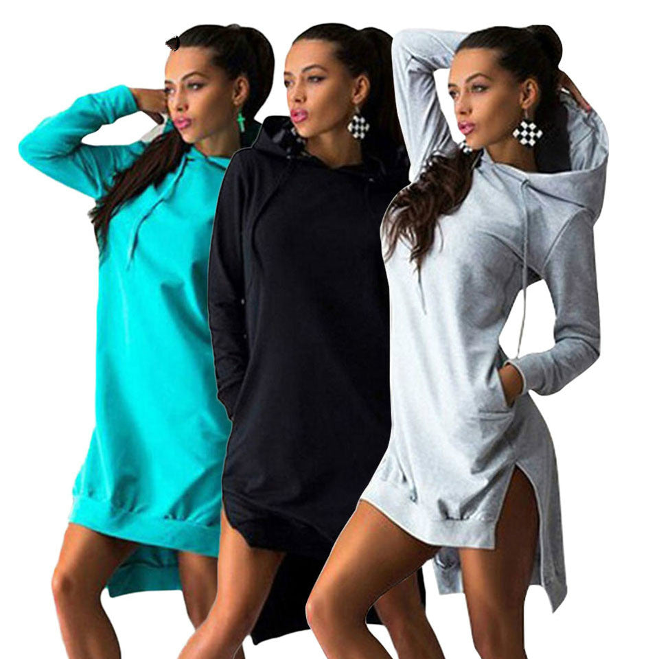 Women Slim Hoodie Dresses Autumn Long Sleeve Casual Dress Hooded Pockets Sportwear Female Fashion