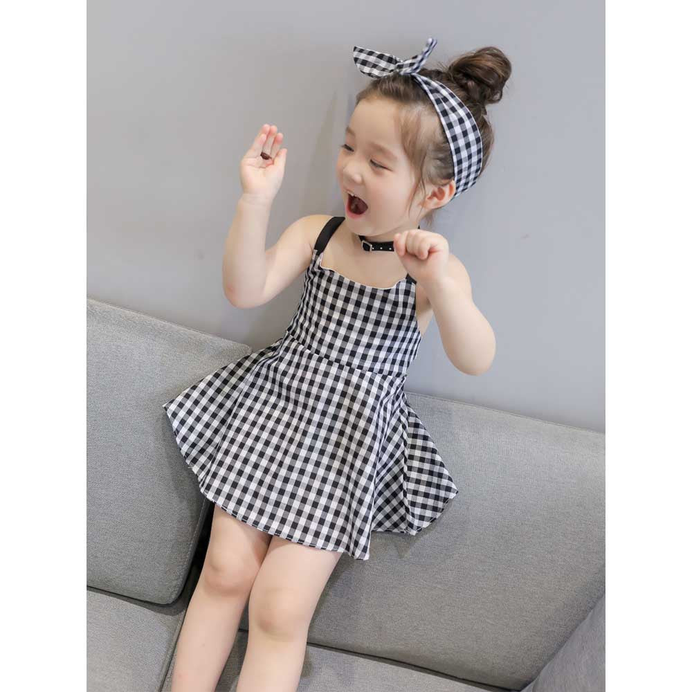 Childrens Designer Dress Girls Brand Fashion Skirt Kids Plaid Suspender Skirts Girl Backless Halter Cute Dress 2020 Summer Wholesale