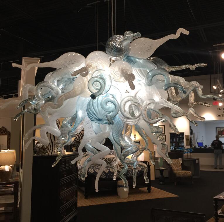 Nordic Hand Made Blown Glass Chandeliers Pendant Lights Free Shipping LED Bulbs White and Blue Lampshades Murano Glass Pendant Lighting
