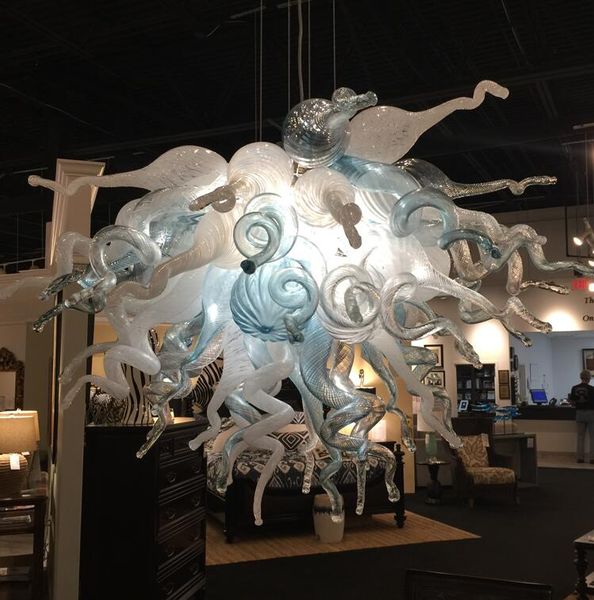 Hand Blown Glass Pendant Lighting Chandelier Modern Free Shipping LED Bulbs White and Blue Murano Glass Pendant Lighting Lamp
