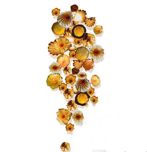 Murano Design Blown Glass Amber Wall Plates Lamp Custom Made Flower Decoration Art Lamps for Hotel Lobby Bar Party
