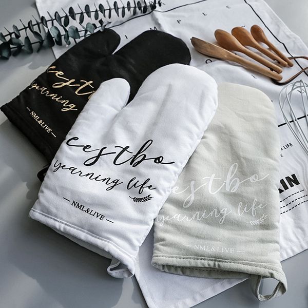 Fashion Cotton Linen Oven Mitt Glove Heatproof Mitten Kitchen Cooking Microwave Insulated Non-slip Glove Thickening