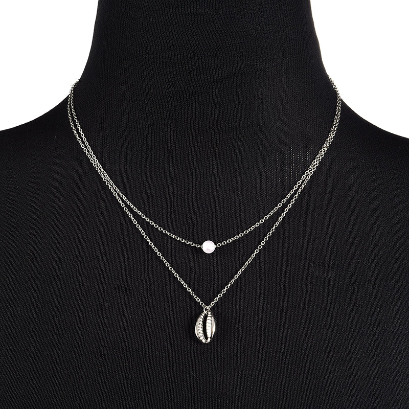 5pcs Shell Bead Pearl Charm Necklace Cowry Conch Cameo Shellfish Double Layers Link Chain Choker Necklace Jewelry Gift for Girlfriends