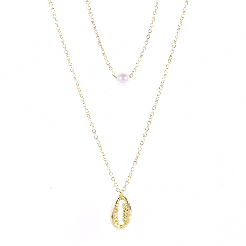 10pcs Shell Bead Pearl Charm Necklace Cowry Conch Cameo Shellfish Double Layers Link Chain Choker Necklace Jewelry Gift for Girlfriends