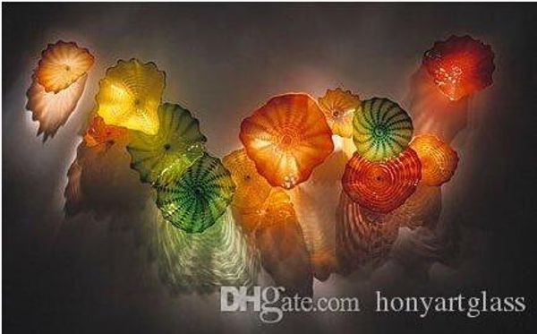 Colours Modern murano lamp Glass Art Plates Hand Blown Wall decor Flower Plate