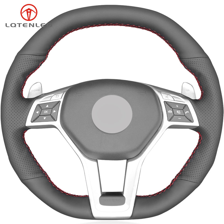 Black Artificial Leather Car Steering Wheel Cover For Mercedes-Benz A45 CLA45 C63 E63 CLS63 SLK55 SL 63 65 GLA45 AMG