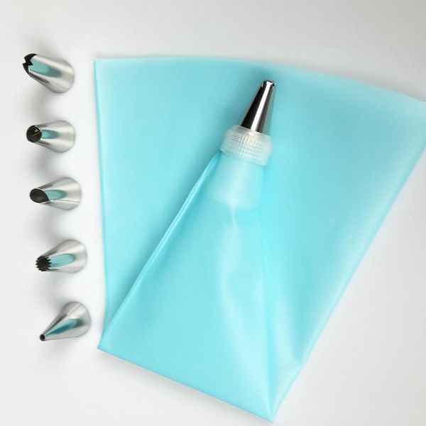 Reusable Piping Pastry Bag Stainless Steel Nozzle Set Icing Piping Tubes Bakeware Cake Dessert Decorators ToolsSilicone Kitchen
