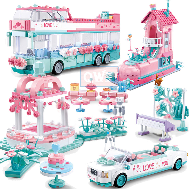 City Wedding Party Car Girl Friends Romantic Wedding Dress Model Building Blocks Bricks Princess Prince Toy Children Gift