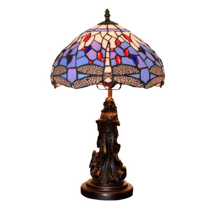 European Tiffany Table Lamp Mediterranean Sea Dragonfly Stained Glass Decorative Desk Light Apartment Country Lighting Fixture