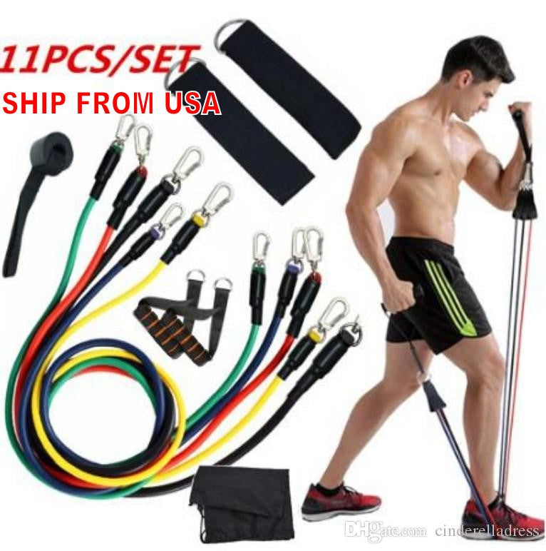 DHL US Stock 11pcs-set Pull Rope Fitness Exercises Resistance Bands Latex Tubes Pedal Excerciser Body Training Elastic Yoga Band FY7007