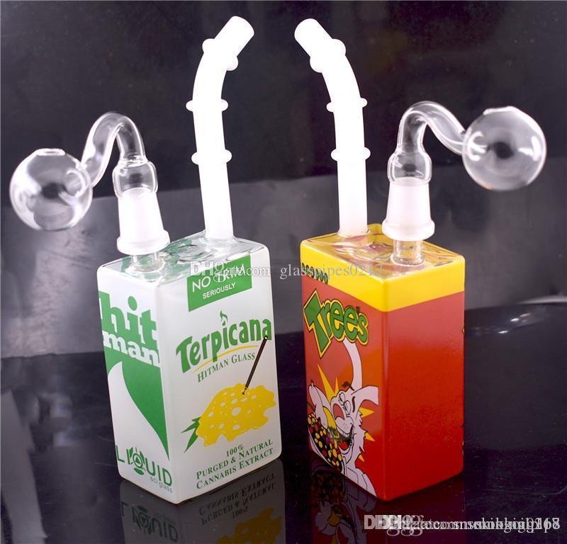 Glass Juice Box Dab Oil Rigs Beaker Bongs 7.5&quot; inch Liquid Sci Glass Cereal Box Water Pipes Themed Concentrate Rigs Hookahs