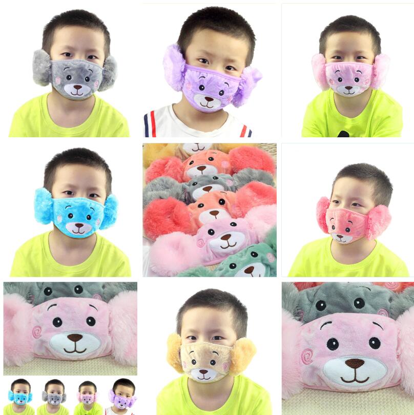 Cute Children Mouth Mask Popular 2 In 1 Ear Protective Bear Embroidery Anti Dust Face Masks Fit Kids Party Gifts In Stock