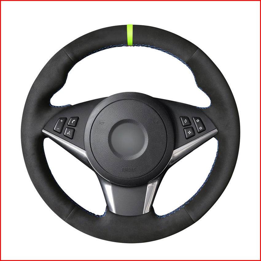 DIY Black Suede Car Steering Wheel Cover for BMW E60 530d 545i 550i E61 Touring 2005-2009 - E63 E64 630i 645Ci 650i 2004-2009