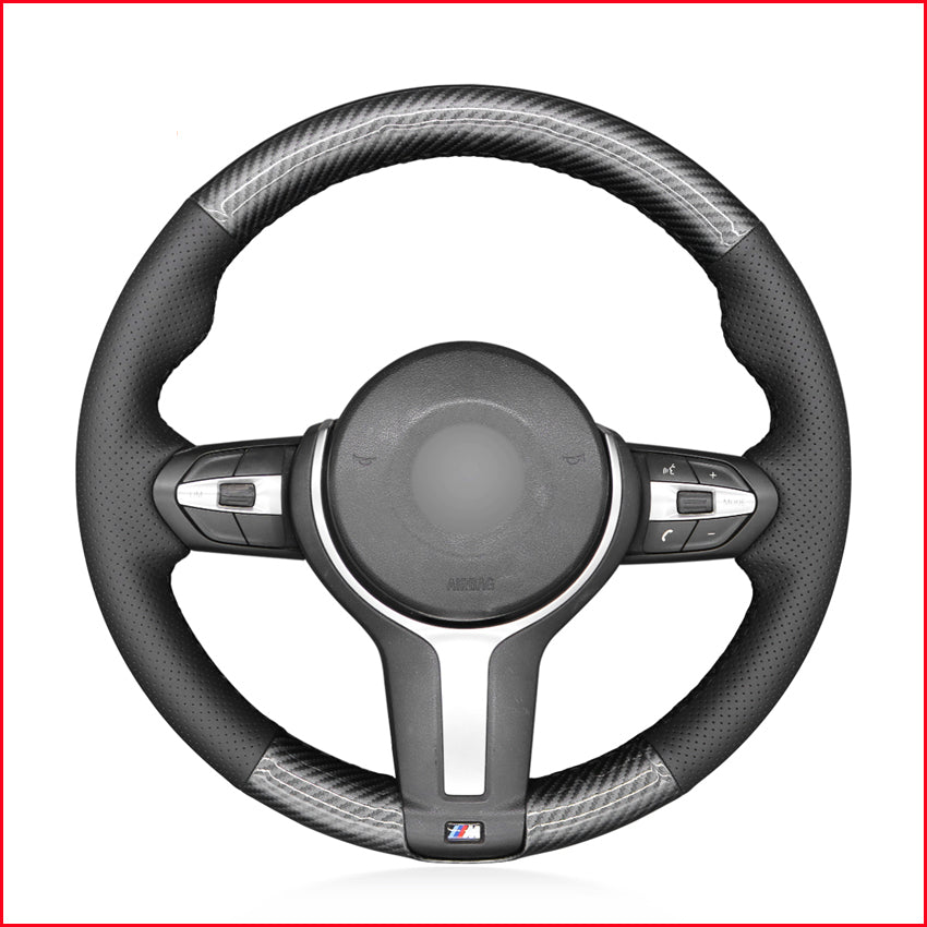 Black PU Carbon Fiber Steering Wheel Cover for BMW M Sport F30 F31 F34 F10 F11 F07 F12 F13 F06 X3 F25 F32 F33 F36 X1 F48 X2 F39