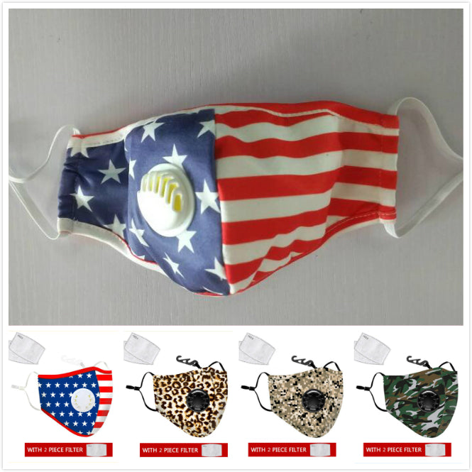 Camouflage Cotton Face Mask Breathable Valve PM 2.5 Mouth Mask Anti-dust Activated Carbon Mask with 2 Filter-Washable Respirator Face Cover