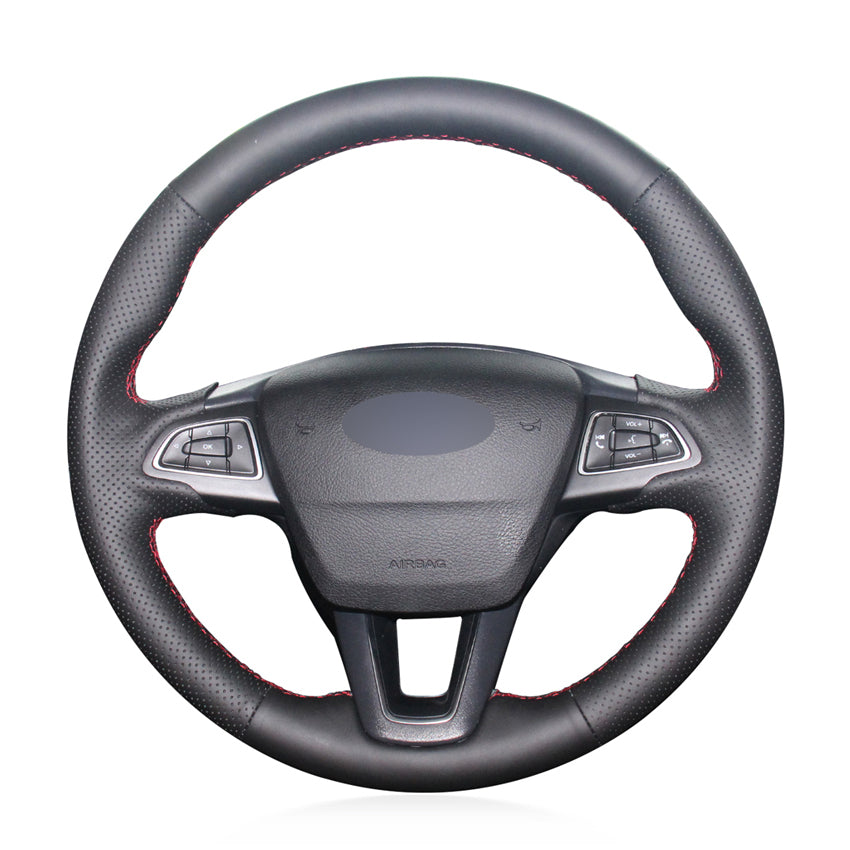Hand-stitched Artificial Leather Steering Wheel Cover for Ford Focus 3 2015-2018 Kuga 2016-2019 Escape C-MAX Ecosport 2018-2019