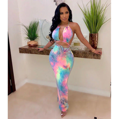 Womens New Skirts Womens Tie-dye Print Dress Fashion Ladys Halter Dresses 2020 Hot Selling Casual Bodycon Dresses New Party Style Skirts